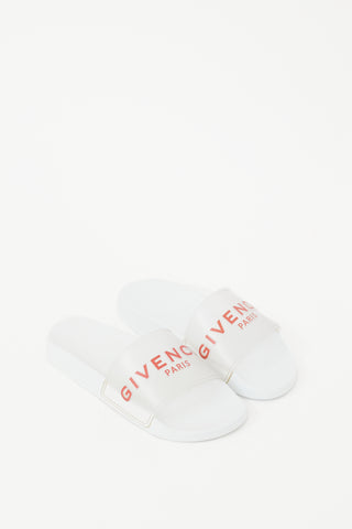 Givenchy White Rubber PVC Red Logo Slide