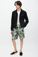 Givenchy White & Green Paisley Shorts