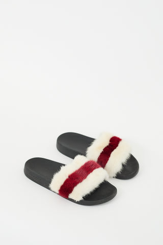 Givenchy White & Multi Fur & Rubber Colourblock Slide