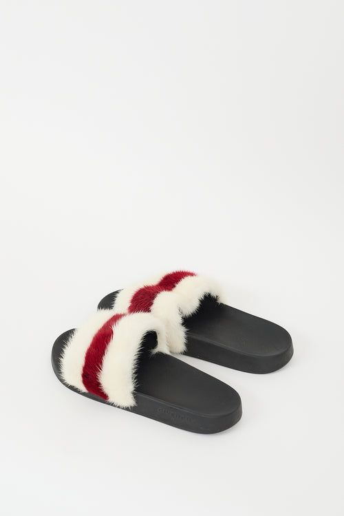 Givenchy White & Multi Fur & Rubber Colourblock Slide