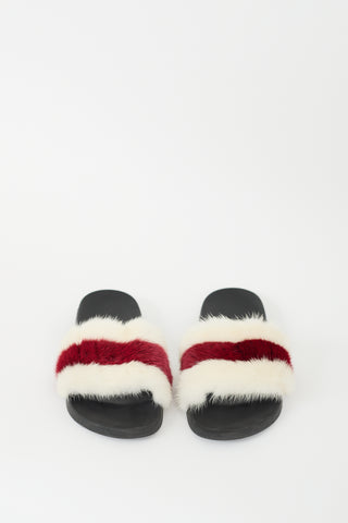 Givenchy White & Multi Fur & Rubber Colourblock Slide