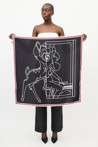 Givenchy X Disney Black & Multi Silk Bambi Scarf
