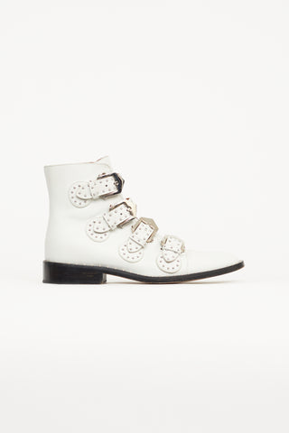 Givenchy White Leather Studded Buckle Boot