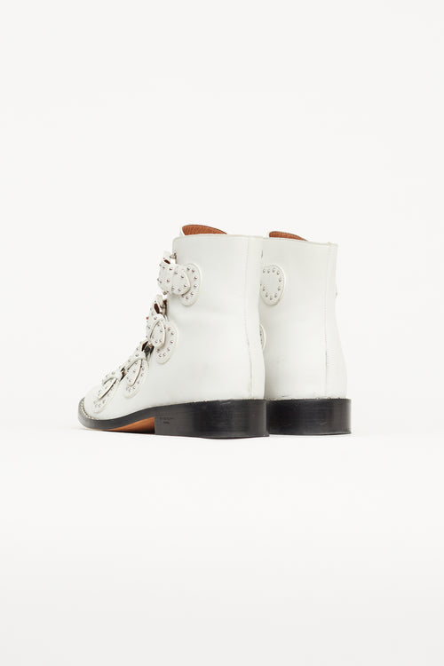 Givenchy White Leather Studded Buckle Boot