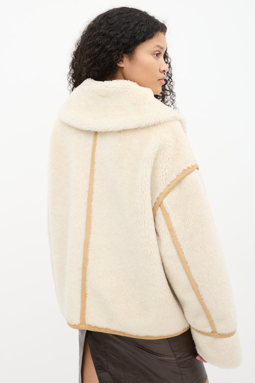 Goen. J Cream Faux Shearling & Brown Suede Aviator Jacket