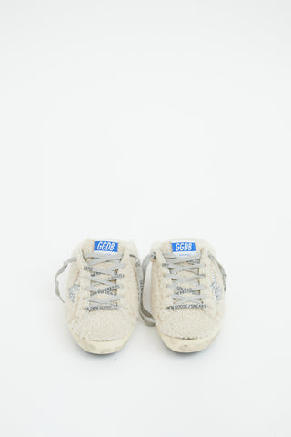 Golden Goose Cream & Silver Shearling Sabot Sneaker Mule