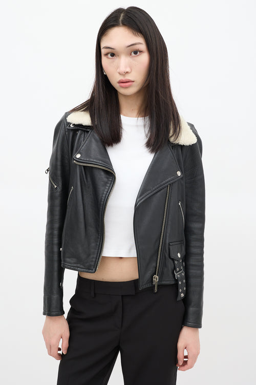 Golden Goose Black Leather Shearling Moto Jacket