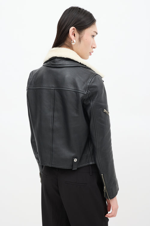 Golden Goose Black Leather Shearling Moto Jacket