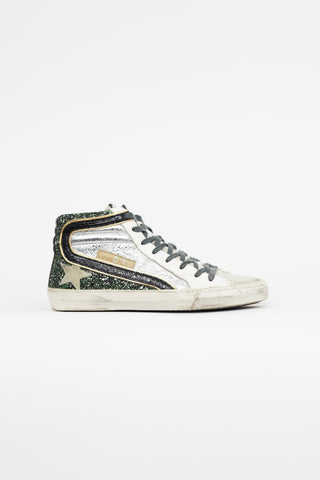 Golden Goose Green & Silver Slide Metallic Sneaker