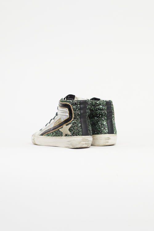 Green & Silver Slide Metallic Sneaker