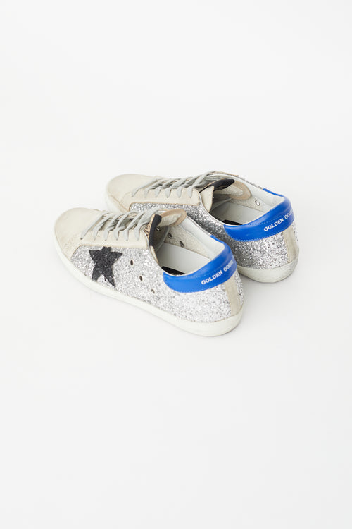 Golden Goose Grey & Blue Supstar Glitter Sneaker