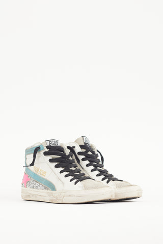 Golden Goose White & Multicolour Glitter Slide Sneaker