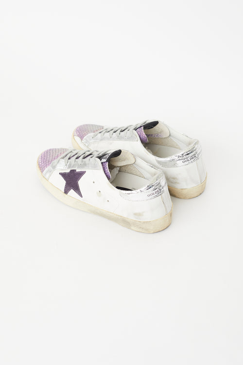 Golden Goose White & Purple Superstar Metallic Sneaker