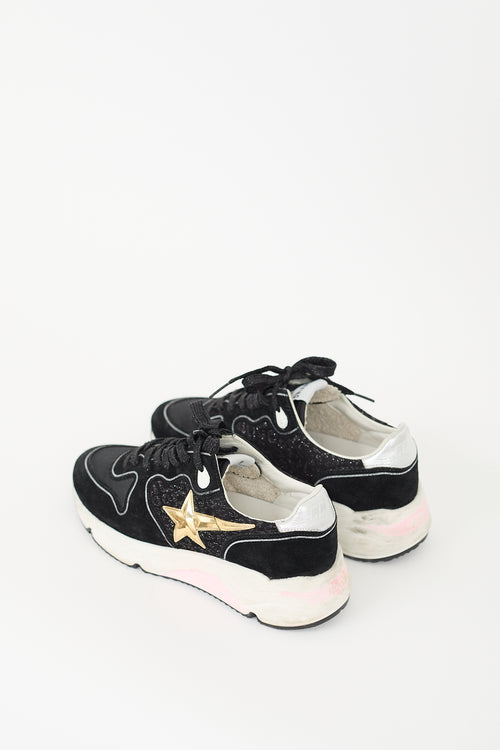 Golden Goose Black Sparkle Suede Running Sole Sneaker