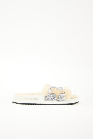 Golden Goose Glitter Shearling Poolstar Slide