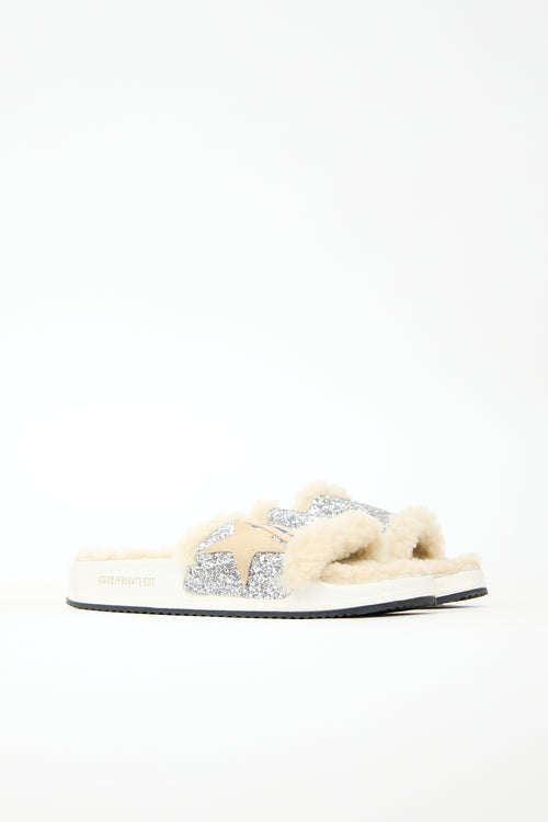 Golden Goose Glitter Shearling Poolstar Slide