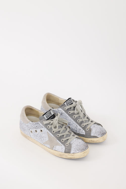 Golden Goose Grey Glitter & Suede Superstar Sneaker