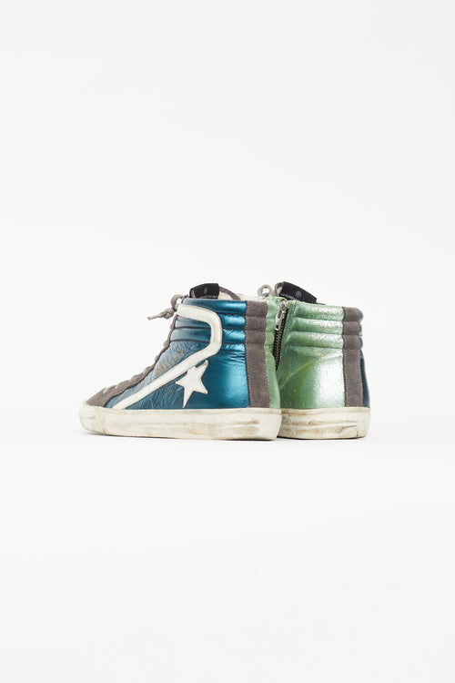 Golden Goose Metallic Blue & Green Slide Sneaker