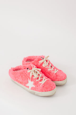 Golden Goose Neon Pink & White Shearling Sabot Sneaker Mule