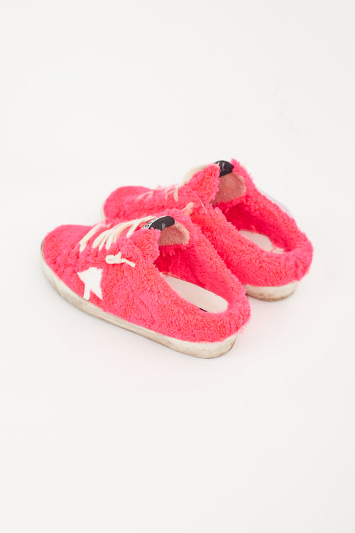 Golden Goose Neon Pink & White Shearling Sabot Sneaker Mule