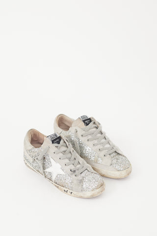 Golden Goose Silver Glitter & Suede Superstar Sneaker