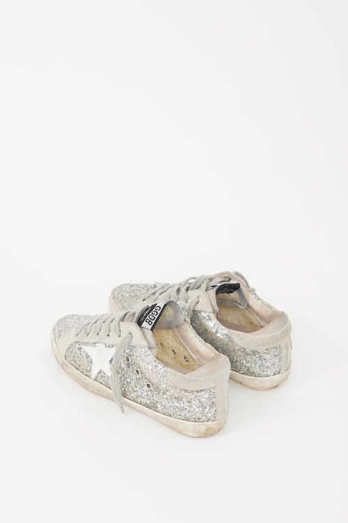 Golden Goose Silver Glitter & Suede Superstar Sneaker