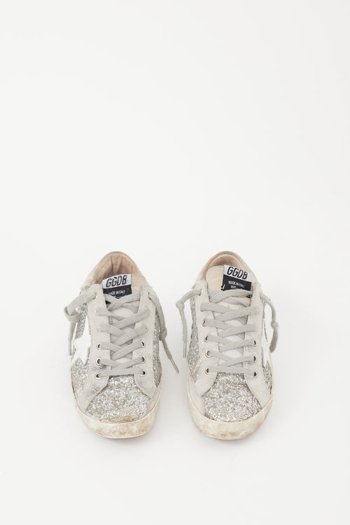 Golden Goose Silver Glitter & Suede Superstar Sneaker