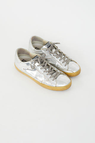 Golden Goose Silver Leather Superstar Low Top Sneaker