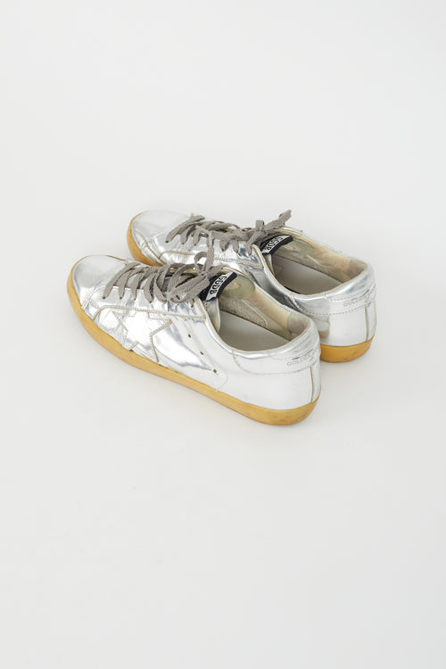 Golden Goose Silver Leather Superstar Low Top Sneaker