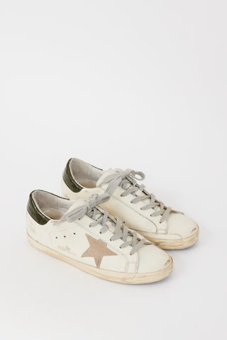 Golden Goose White & Green Leather Superstar Sneaker