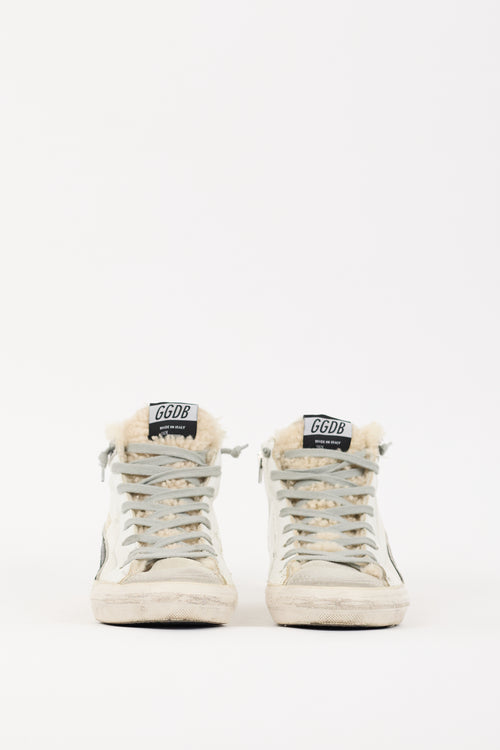 Golden Goose White & Grey Lined Slide High Top Sneaker