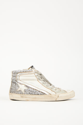 Golden Goose White & Silver Leather Slide Sneaker