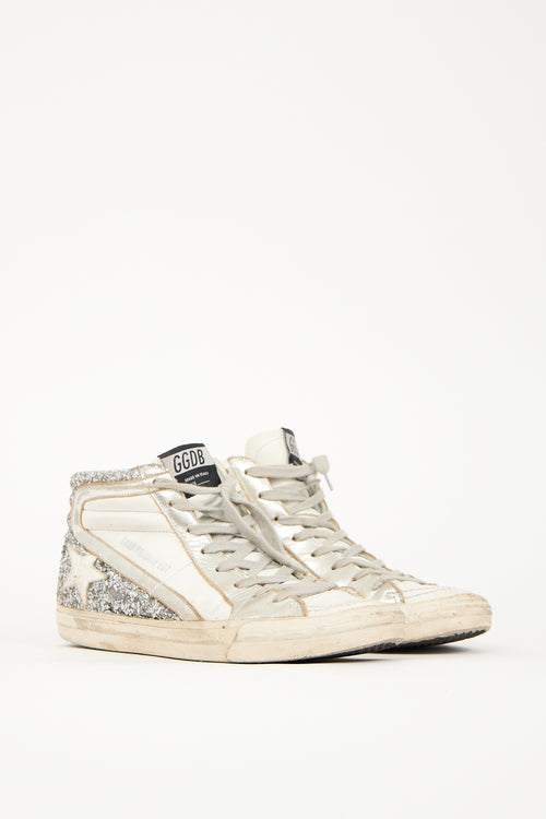 Golden Goose White & Silver Leather Slide Sneaker