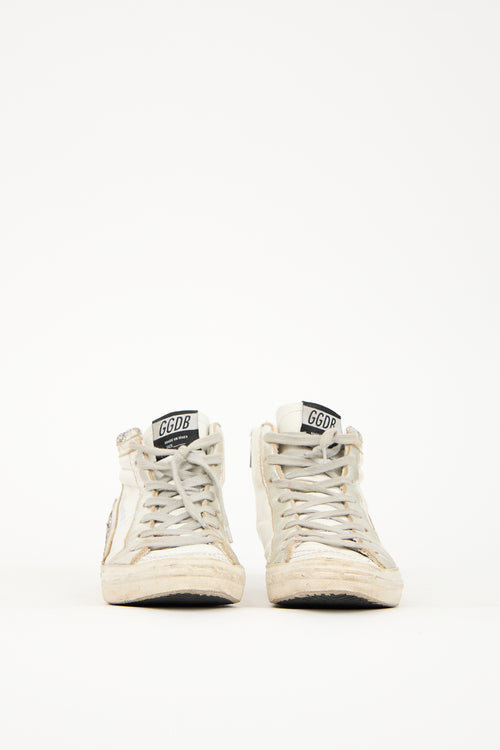 Golden Goose White & Silver Leather Slide Sneaker