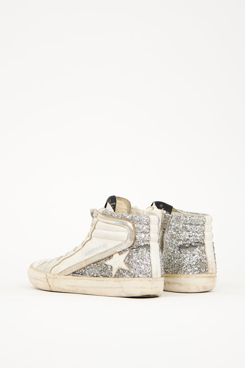 Golden Goose White & Silver Leather Slide Sneaker