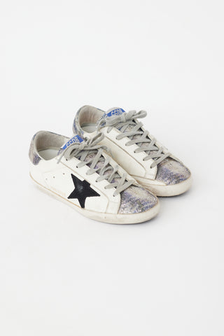 Golden Goose White & Navy Sequin Superstar Sneaker