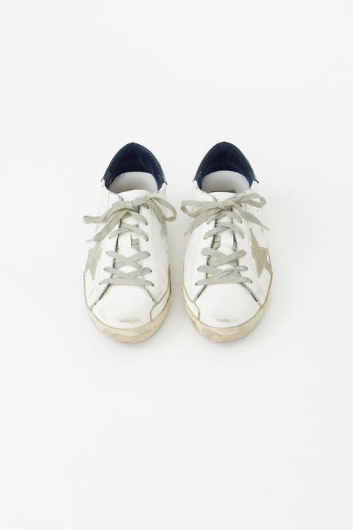 Golden Goose White & Navy Superstar Sneaker