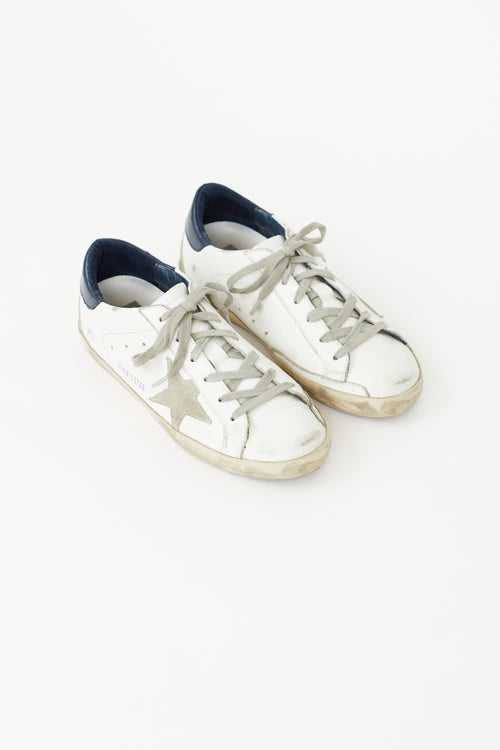 Golden Goose White & Navy Superstar Sneaker