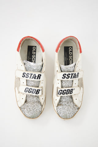 Golden Goose White & Silver Leather Glitter Old School Sneaker