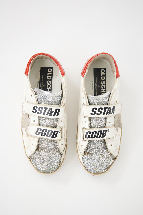 Golden Goose White & Silver Leather Glitter Old School Sneaker