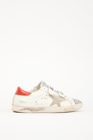 Golden Goose White & Silver Leather Glitter Old School Sneaker