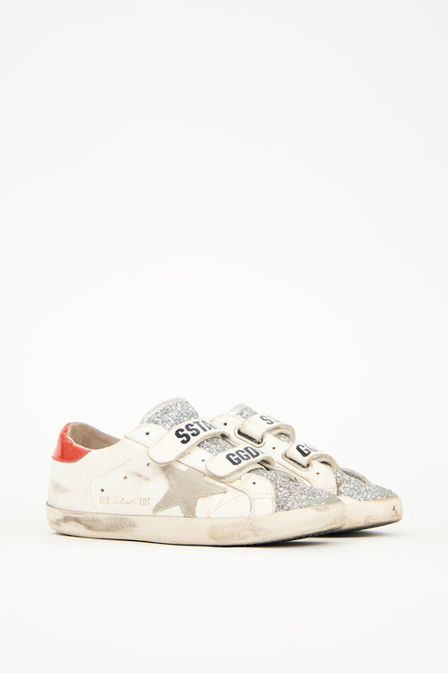 Golden Goose White & Silver Leather Glitter Old School Sneaker