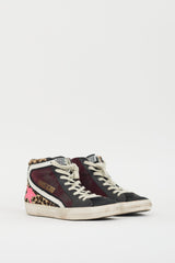 Golden Goose Burgundy & Multi Hair & Suede Slide Sneaker