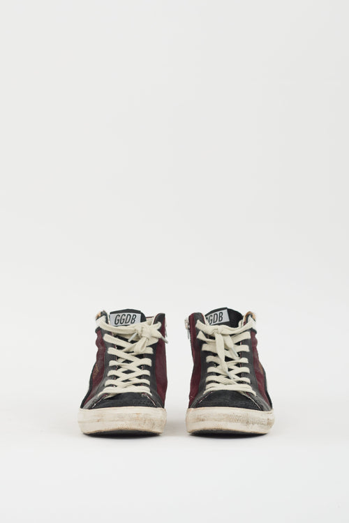 Golden Goose Burgundy & Multi Hair & Suede Slide Sneaker