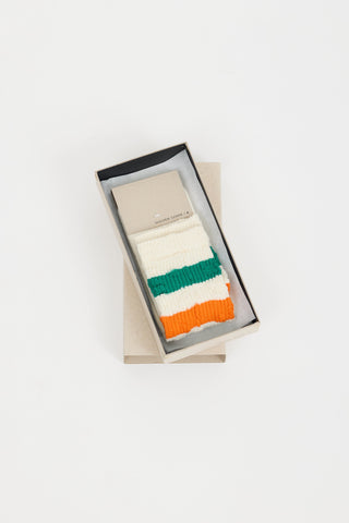 Golden Goose Cream & Multi Striped Rib High Socks
