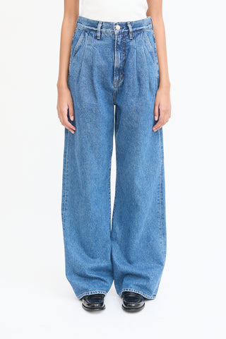 Goldsign Medium Wash Pleated Wide Leg Jeans