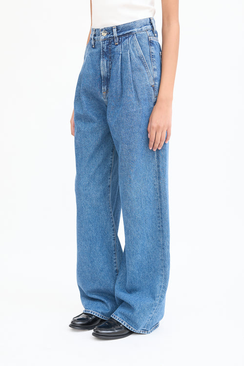 Goldsign Medium Wash Pleated Wide Leg Jeans