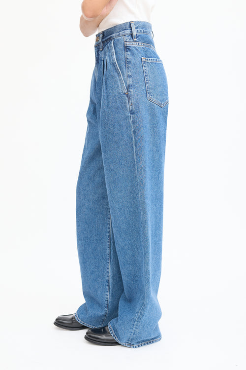 Goldsign Medium Wash Pleated Wide Leg Jeans