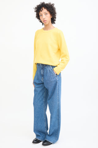 Goldsign Medium Wash Pleated Wide Leg Jeans