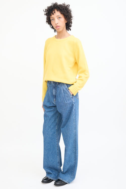 Goldsign Medium Wash Pleated Wide Leg Jeans